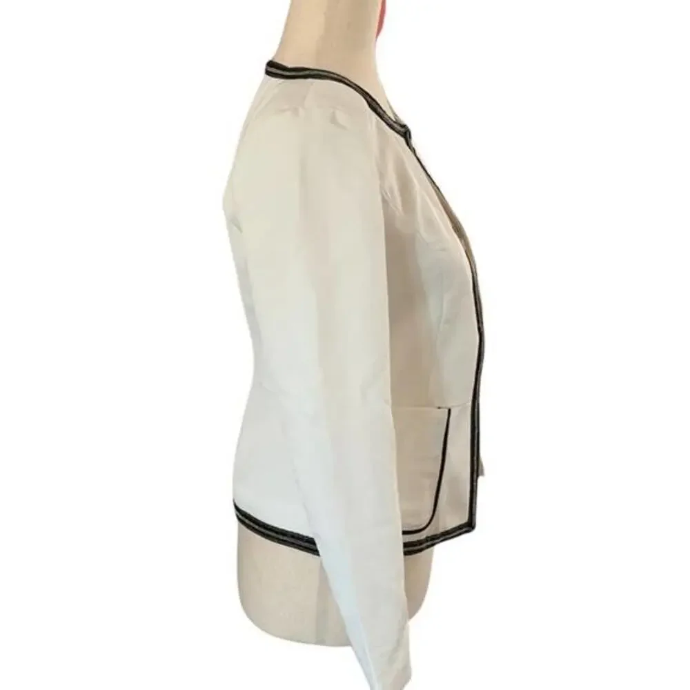Yimei Blazer Women Size S White New Contrast Trim Collarless Open Front BL9L401C - Picture 4 of 7